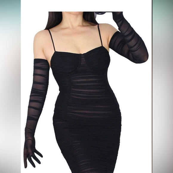 Accessories - Women's Tulle Super Long Gloves Black TECH Touchscreen Stretchy Lace Mesh